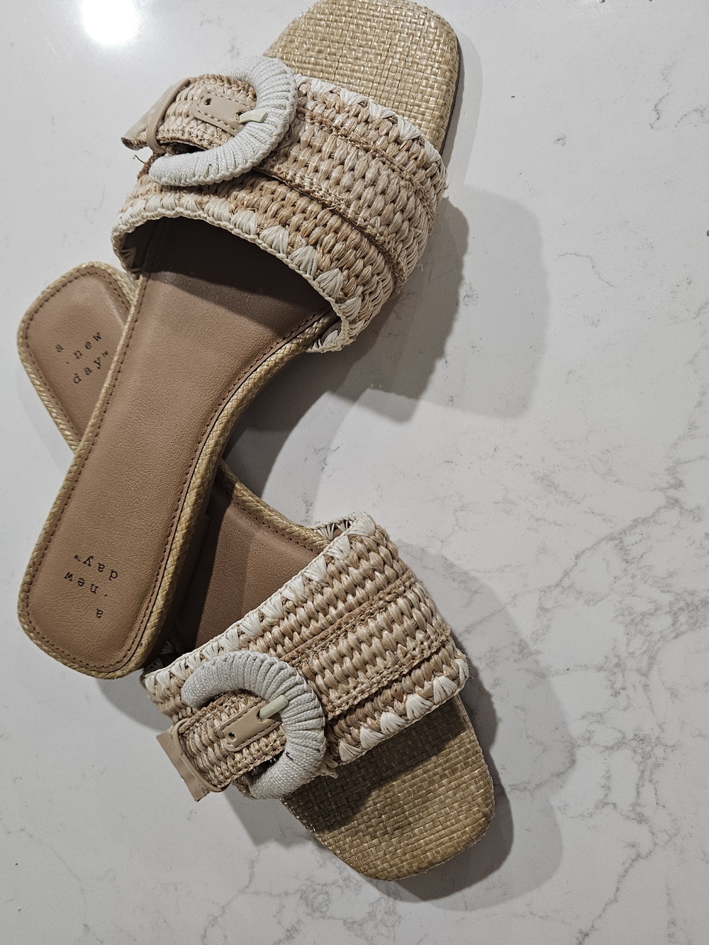a new day Tan Woven Slide Sandals with Cream-Wrapped Buckle - Picture 3 of 4